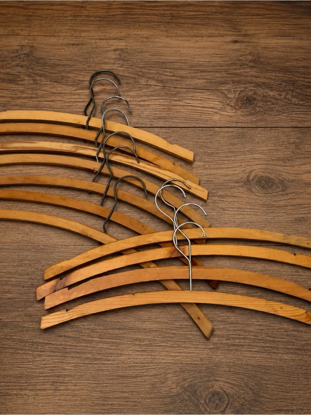 11 piece set of vintage curved solid wood coat suit hangers